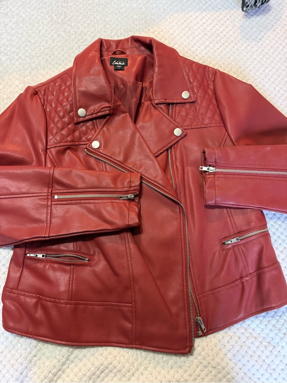 Simply Emma Red Faux Leather Moto Jacket